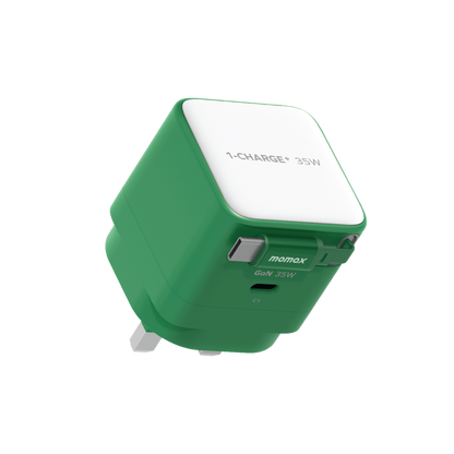 MOMAX 1-CHARGE 35W GAN 1 PORT CHARGER WITH BUILT-IN USB-C CABLE