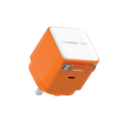 MOMAX 1-CHARGE 35W GAN 1 PORT CHARGER WITH BUILT-IN USB-C CABLE