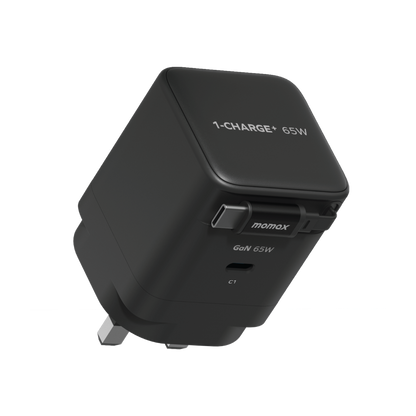 MOMAX 1-CHARGE 65W GAN 1 PORT CHARGER WITH BUILT-IN USB-C CABLE