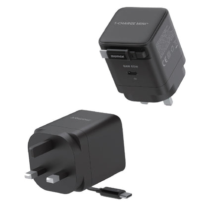 MOMAX 1-CHARGE 65W GAN 1 PORT CHARGER WITH BUILT-IN USB-C CABLE