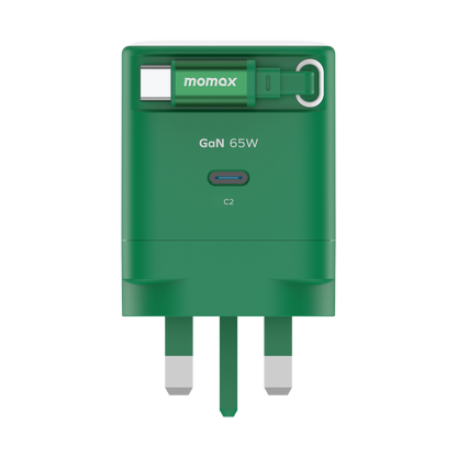 MOMAX 1-CHARGE 65W GAN 1 PORT CHARGER WITH BUILT-IN USB-C CABLE