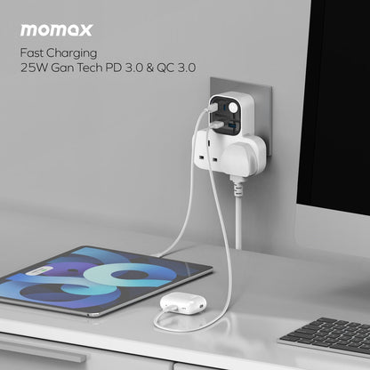 MOMAX 1-CHARGER WORK FLOW T-SHAPED EXTENTION 2 SOCKET WITH USB