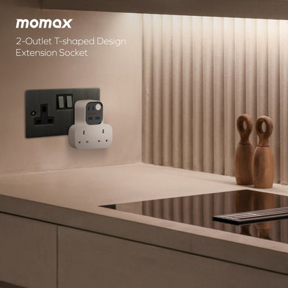MOMAX 1-CHARGER WORK FLOW T-SHAPED EXTENTION 2 SOCKET WITH USB