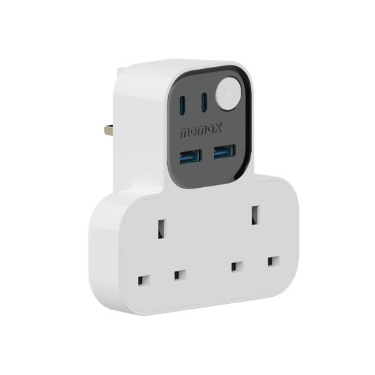 MOMAX 1-CHARGER WORK FLOW T-SHAPED EXTENTION 2 SOCKET WITH USB