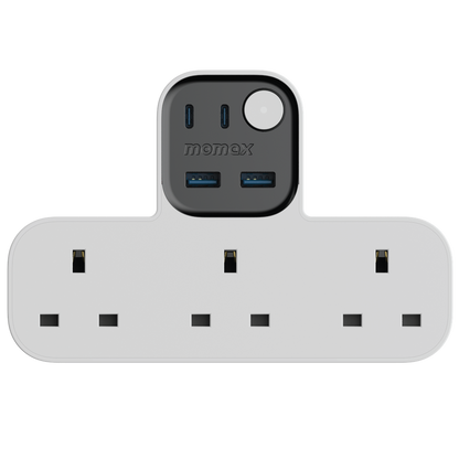 MOMAX 1-CHARGER WORK FLOW T-SHAPED EXTENTION 3 SOCKET WITH USB