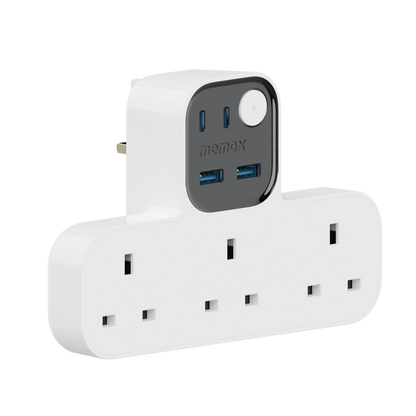 MOMAX 1-CHARGER WORK FLOW T-SHAPED EXTENTION 3 SOCKET WITH USB