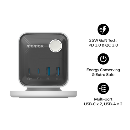 MOMAX 1-CHARGE WORK FLOW 3-OUTLET POWER CUBE WITH USB
