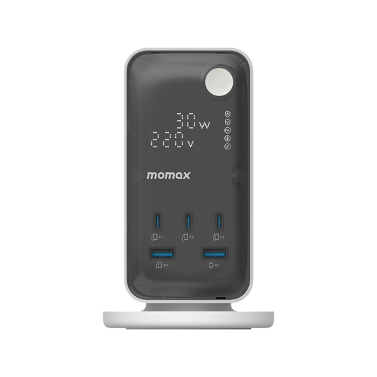 MOMAX 1-CHARGE WORK FLOW 6-OUTLET DIGITAL DISPLAY POWER TOWER WITH USB