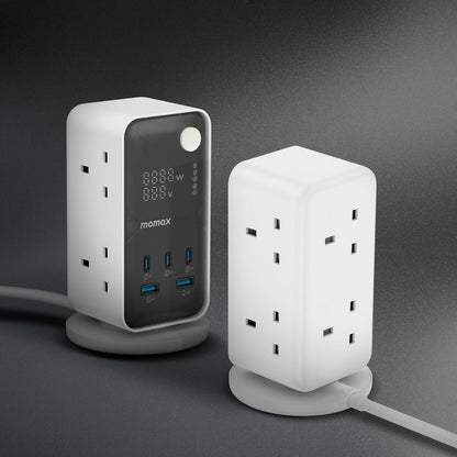 MOMAX 1-CHARGE WORK FLOW 6-OUTLET DIGITAL DISPLAY POWER TOWER WITH USB
