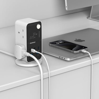 MOMAX 1-CHARGE WORK FLOW 6-OUTLET DIGITAL DISPLAY POWER TOWER WITH USB