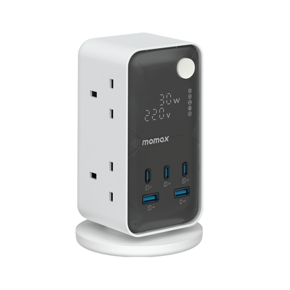 MOMAX 1-CHARGE WORK FLOW 6-OUTLET DIGITAL DISPLAY POWER TOWER WITH USB