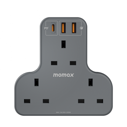 MOMAX ONEPLUG 3 OUTLET T-SHAPED EXTENSION SOCKET WITH USB