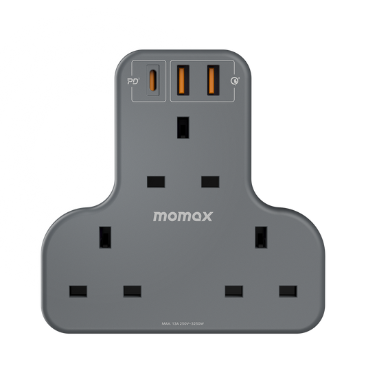 MOMAX ONEPLUG 3 OUTLET T-SHAPED EXTENSION SOCKET WITH USB
