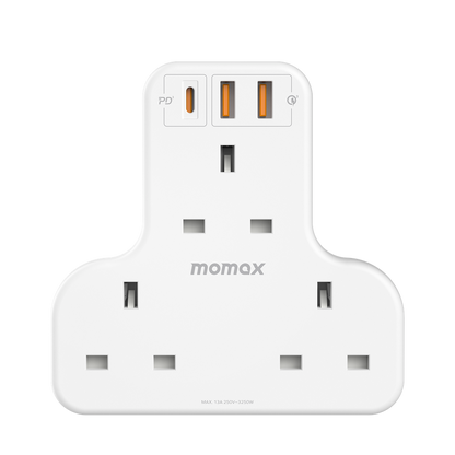MOMAX ONEPLUG 3 OUTLET T-SHAPED EXTENSION SOCKET WITH USB